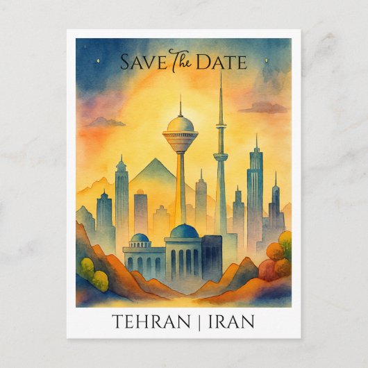 Carte Postale Téhéran Iran customisé aquarelle Enregistrer la da (Devant)