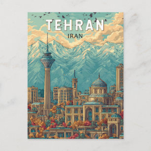 Carte Postale Téhéran Iran Illustration Voyage Art Vintage