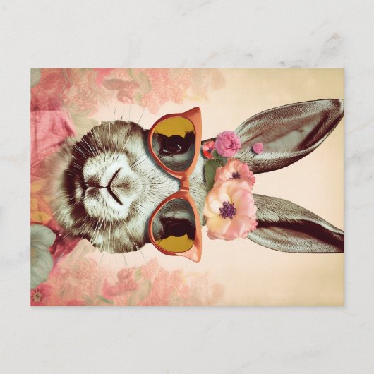 Carte Postale Teintes roses She-Bunny : Un lapin rétro en S Supe (Devant)