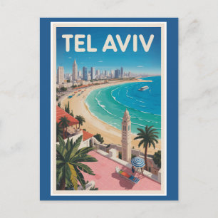 Carte Postale Tel Aviv Israël Illustration Voyage Art Rétro