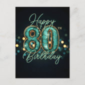 Carte Postale Télégant Anniversaire des 80 ans sarcelle et doré  (Devant)