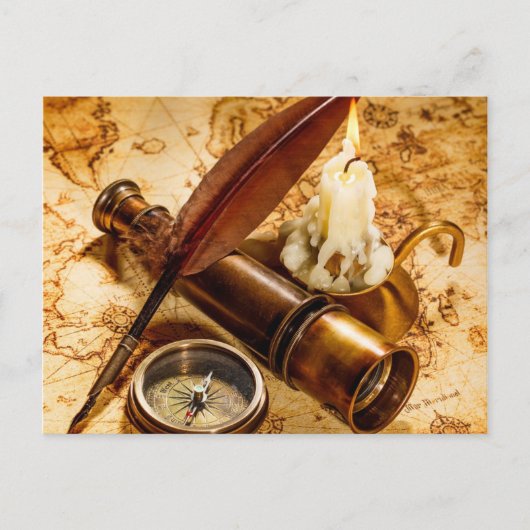 Carte Postale télescope nautique steampunk compas antique (Devant)