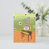 Carte Postale Télévision atomique et chat cool (Debout devant)