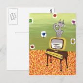 Carte Postale Télévision atomique et chat cool (Devant / Derrière)
