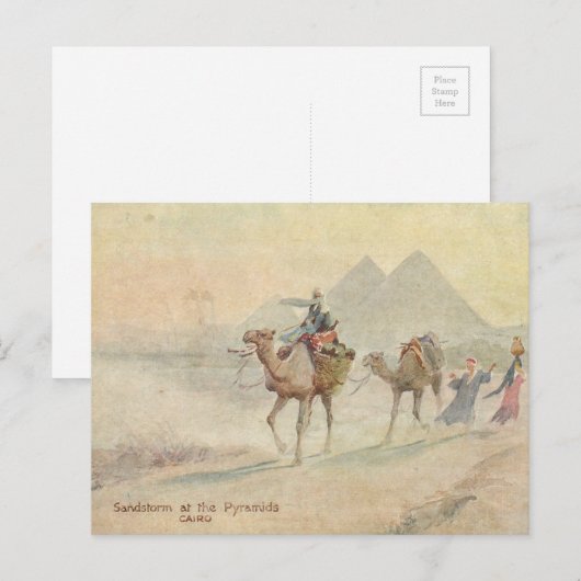 Carte Postale Tempête de sable aux pyramides (Devant / Derrière)