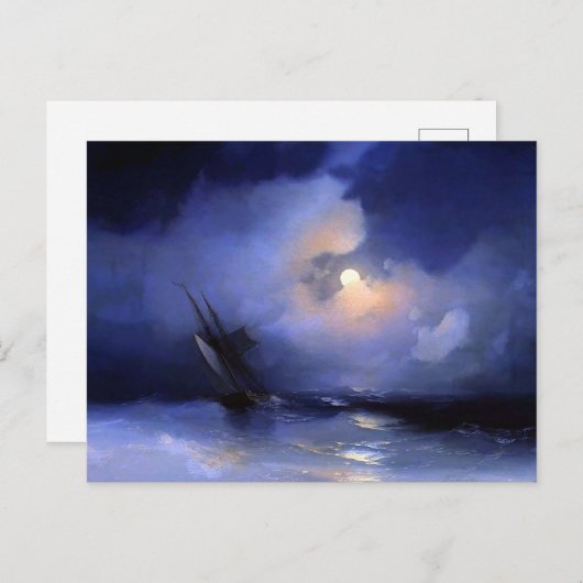 Carte Postale Tempête en mer sur une nuit illuminée par la lune  (Devant / Derrière)