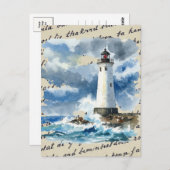 Carte postale tempête océan phare (Devant / Derrière)