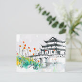 Carte Postale Temple chinois par un étang à fleurs (Debout devant)