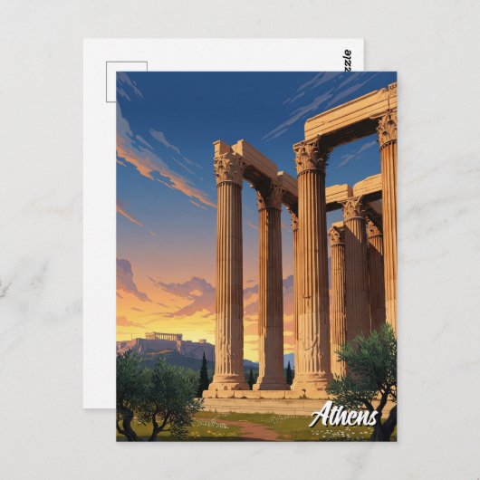 Carte Postale Temple d'Athènes Zeus Olympien Grèce Voyage (Devant / Derrière)