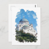 Carte Postale Temple de Saint Sava Serbie Aquarelle Art (Devant / Derrière)