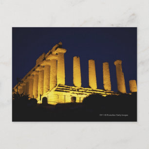 Carte Postale Temple grec à la nuit avec jaunes et oranges