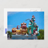 Carte Postale temple hindou, singe et lion (Devant / Derrière)