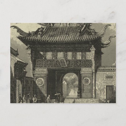 Carte Postale Temple impérial asiatique en noir et blanc (Devant)