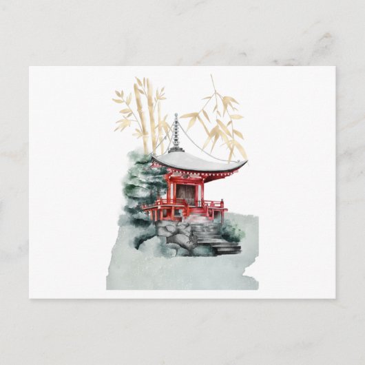 Carte Postale Temple japonais et or bambou (Devant)