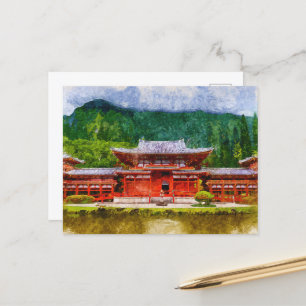 Carte Postale Temple japonais style asiatique aquarelle Art