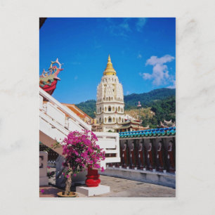 Carte Postale Temple Red Kek Lok Si, Penang, fleurs de Malaisie