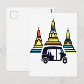 Carte Postale Temples thaïlandais et tuk tuks (Devant / Derrière)