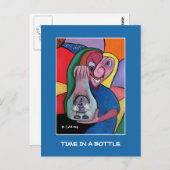 Carte Postale Temps Dans Une Bouteille Sur Bleu - Pièces Temps (Devant / Derrière)