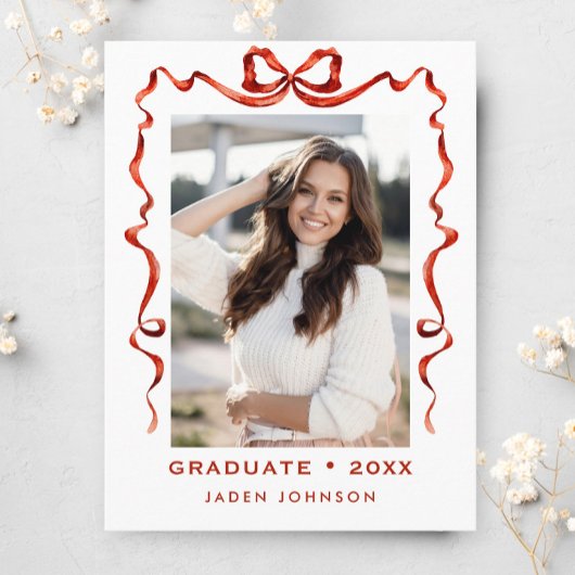 Carte Postale Tendance Red Bow Ribbon Fête de graduation PHOTO