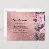 Carte Postale Tendance ROSEGOLD Mariage Metallic rose marine Par (Devant / Derrière)