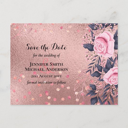 Carte Postale Tendance ROSEGOLD Mariage Metallic rose marine Par (Devant)