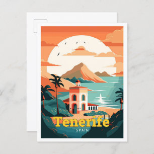 Carte Postale Tenerife Espagne Voyage Art Vintage Illustration