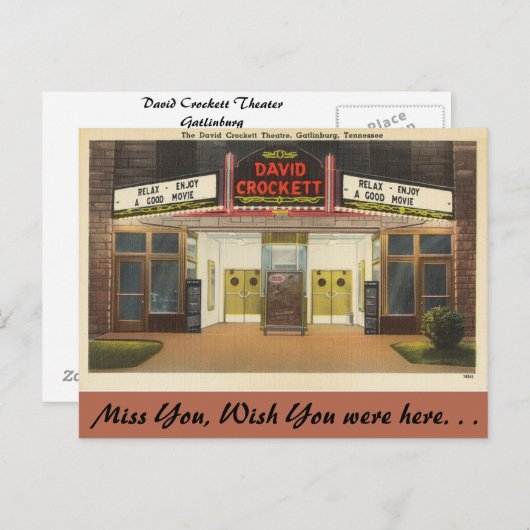Carte Postale Tennessee, David Crockett Theatre, Gatlinburg (Devant / Derrière)