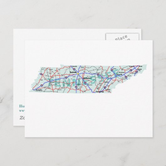 Carte postale Tennessee Interstate Map (Devant / Derrière)