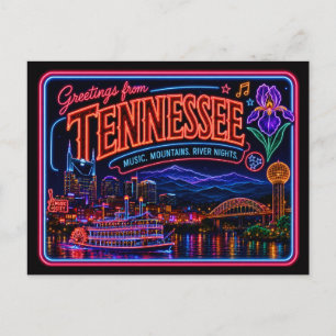 Carte Postale Tennessee Neon State Rétro Vintage