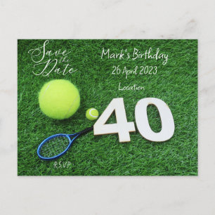 Carte Postale Tennis 40th Birthday Enregistrer l'invitation Date
