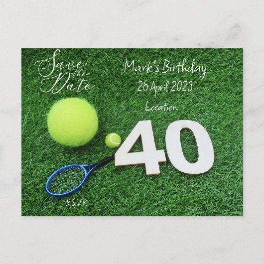 Carte Postale Tennis 40th Birthday Enregistrer l'invitation Date (Devant)