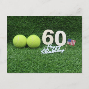 Carte Postale Tennis 60e anniversaire avec balle de tennis et no