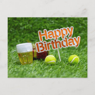 Carte Postale Tennis anniversaire avec balle et cadeaux sur l'he