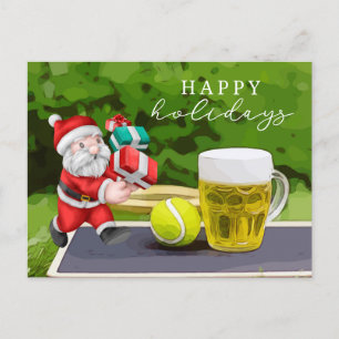 Carte Postale Tennis avec le Père Noël Joyeux vacances à jouer