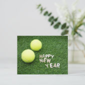 Carte Postale Tennis ball Bonne année sur l'herbe verte (Debout devant)