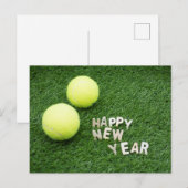 Carte Postale Tennis ball Bonne année sur l'herbe verte (Devant / Derrière)