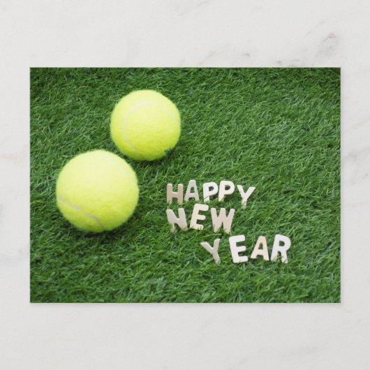 Carte Postale Tennis ball Bonne année sur l'herbe verte (Devant)
