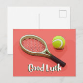 Carte Postale Tennis Bonne chance sur arrière - plan rouge (Devant / Derrière)