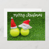 Carte Postale Tennis de Noël avec chapeau de Père Noël sur balle (Devant / Derrière)