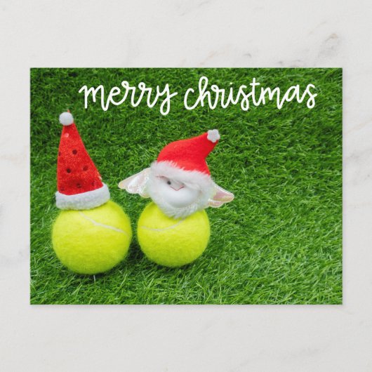 Carte Postale Tennis de Noël avec chapeau de Père Noël sur balle (Devant)