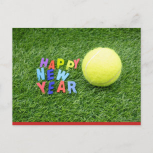 Carte Postale Tennis heureux Nouvel An & balle de tennis