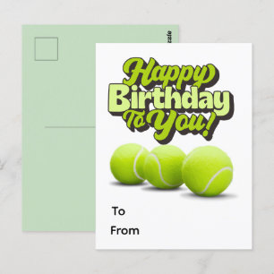 Carte Postale Tennis Joyeux Anniversaire avec balle de tennis 