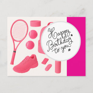 Carte Postale Tennis Joyeux Anniversaire avec balle et raquette