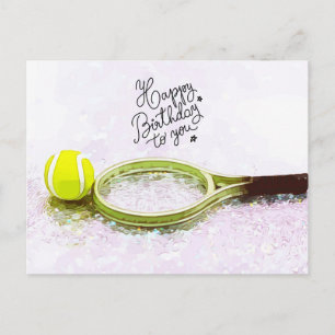 Carte Postale Tennis Joyeux Anniversaire avec balle et raquette 