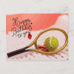 Carte Postale Tennis Joyeux Anniversaire avec balle et raquette 