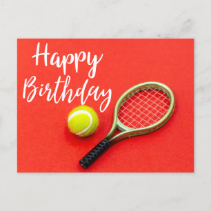 Carte Postale Tennis Joyeux Anniversaire avec raquette et balle 