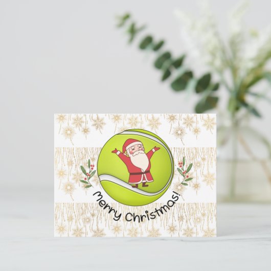 Carte Postale Tennis Joyeux Noël avec le Père Noël à Ball (Debout devant)