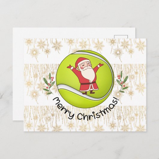 Carte Postale Tennis Joyeux Noël avec le Père Noël à Ball (Devant / Derrière)