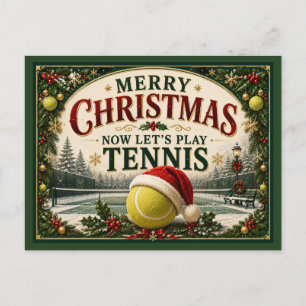Carte Postale Tennis Noël avec balle chapeau de Père Noël 