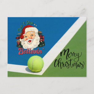 Carte Postale Tennis Noël avec balle de tennis et Santa hat Ho